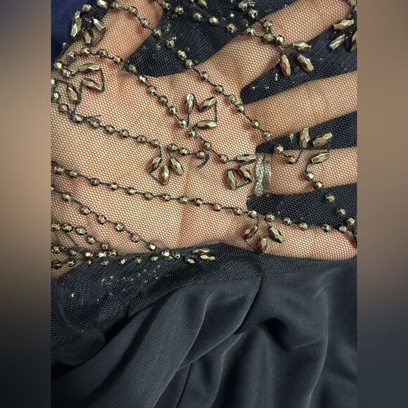 Xscape Women’s Beaded Maxi Dress Elegant Navy Blue Evening Gown Plus Size 14W - Picture 5 of 8